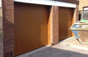Golden Oak Insulated Roller Garage Doors Installed