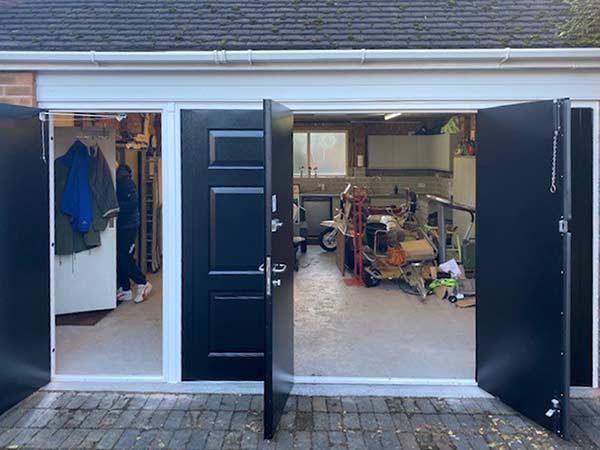 Bespoke purpose-built side-opening bi-fold doors closed-front